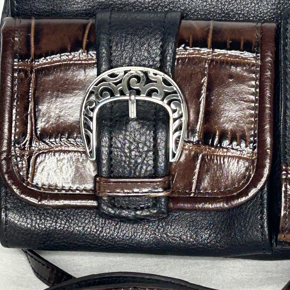 Brighton Black Brown Leather Crossbody Organizer Wallet Purse Croc Embossed - Picture 3 of 11
